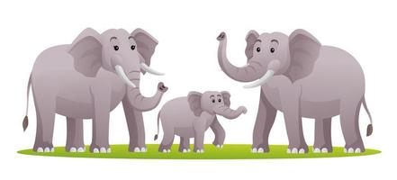 uppsättning av elefant familj tecknad illustration vektor