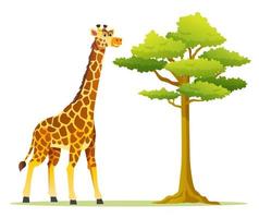 giraffe mit baumkarikaturillustration vektor