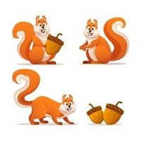 süßes eichhörnchen in verschiedenen haltungen karikaturillustration vektor