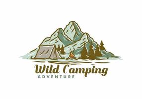 färgglad illustration ritning av berget camping vektor