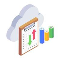 Diagramm und Grafik, die das isometrische Symbol der Cloud-Analyse bezeichnen vektor