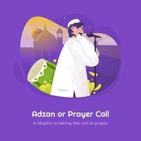 ein muslim, der den anruf zum gebets- oder anbetungskonzept entgegennimmt vektor