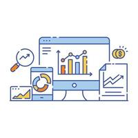 affärsdataanalys platt stilillustration, grafisk representation vektor