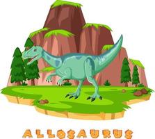 Dinosaurier-Wortkarte für Allosaurus vektor