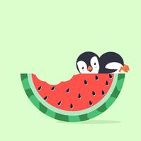 vattenmelonbit med pingvin vektor