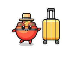 Frikadellen-Schüssel-Cartoon-Illustration mit Gepäck im Urlaub