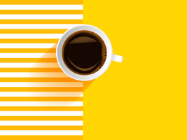 Realistisk vit kopp kaffe på gul bakgrund