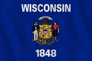 Wisconsin USAs statsflagga med viftande effekt, officiell proportion. vektor