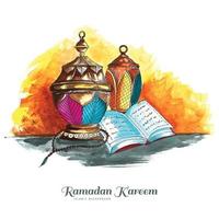 vackra dekorativa islamiska ramadan kareem festival hälsning med lampor kort bakgrund vektor