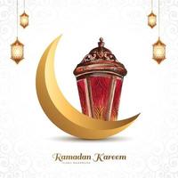 ramadan kareem islamischer mond und lampen bunter kartenhintergrund vektor