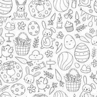 påsk seamless mönster med handritade doodles. monokromt textiltryck, bakgrund, omslagspapper, färgläggningssida, tapeter etc. eps 10 vektor