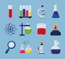 Zwölf Chemielaborgegenstände vektor