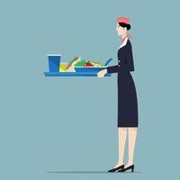 Airline-Hostess serviert Essen. vektor