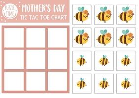 vektor mors dag tic tac toe diagram med söt baby humla och hans mamma. semester brädspel spelplan med skogsinsekter. roligt utskrivbart kalkylblad för barn. nolls and cross rutnät