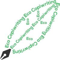 eco copywriting logo in form eines grünen blattes mit den wörtern auf der kontur am ende des stiftes zum schreiben vektor