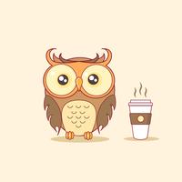 Brown Night Owl mit heißer Kaffeetasse vektor