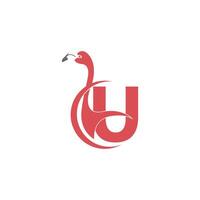 bokstaven u med flamingo fågel ikon logotyp vektor