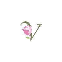 Buchstabe v mit Rosensymbol-Logo-Vektorvorlage vektor