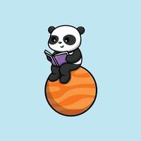 söt panda läsbok på planeten tecknad vektor ikonillustration. djur utbildning ikon koncept isolerade premium vektor. platt tecknad stil