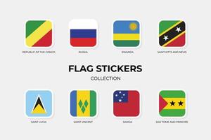 flaggklistermärken för Republiken Kongo, Ryssland, Rwanda, Saint Kitts och Nevis, Saint Lucia, Saint Vincent, Samoa, Sao Tomé och Principe vektor