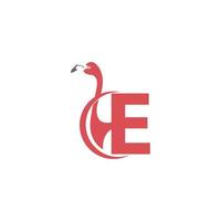 bokstaven e med flamingo fågel ikon logotyp vektor