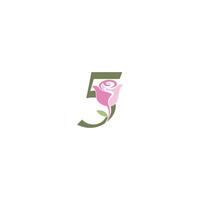 Nummer 5 mit Rosensymbol-Logo-Vektorvorlage vektor