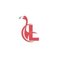 Buchstabe l mit Flamingo-Vogel-Symbol-Logo-Vektor vektor