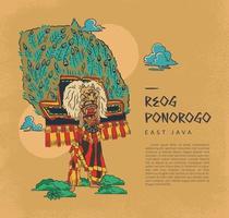 reog dans illustration. handritad berömd danskultur från ponorogo regency. vektor