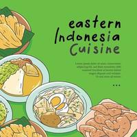 handgezeichneter illustrationsvektor der ostindonesischen küche. Sammlung von indonesischen Lebensmittelsets für den Hintergrund