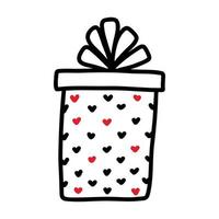 handgezeichnete Doodle-Geschenkbox mit Herzen und Bändern. Vektor-Illustration. vektor