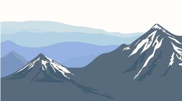 berg vektor stock illustration. snöiga kullar i bergskedjan. landskap med dimmig horisont. designelement för affisch, bokomslag, broschyr, tidning, flygblad, häfte