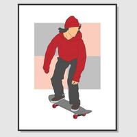 väggkonstdesign av en man leker med sin skateboard. lämplig för väggdekoration vektor