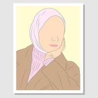 vägg målning. vacker hijab kvinna i tecknad stil. lämplig för väggdekoration. vektor illustration