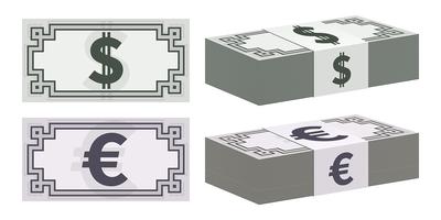 Dollar und Euro-Banknoten-Symbole vektor