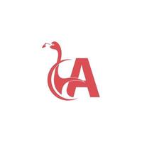 bokstaven a med flamingo fågel ikon logotyp vektor
