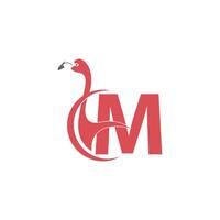 Buchstabe m mit Flamingo-Vogel-Symbol-Logo-Vektor vektor