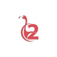 nummer 2 med flamingo fågel ikon logotyp vektor
