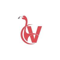 Buchstabe v mit Flamingo-Vogel-Symbol-Logo-Vektor vektor