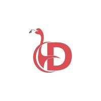Buchstabe d mit Flamingo-Vogel-Symbol-Logo-Vektor vektor
