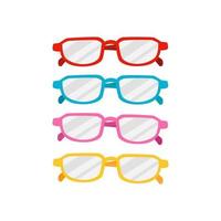 bunte Cartoon-Brille-Vektor-Illustration in 4 verschiedenen Farben rot, blau, rosa und gelb im flachen Design-Stil. perfekt für Modeelemente, Lesen oder Lernen im Back-to-School-Themenelement vektor