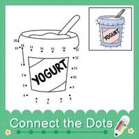 koppla prickarna räknande nummer 1 till 20 pussel arbetsblad med yoghurt vektor