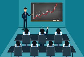 utbildning affärsman ger en presentation växande affärsekonomi på tavlan vektor