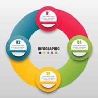 Vektor-Infografik-Kreisvorlage mit 4 Schritten, Teilen, Optionen, Sektoren, Stufen. kann für Diagramme, Tortendiagramme, Workflow-Layouts, Fahrraddiagramme, Broschüren, Berichte und Präsentationen verwendet werden. vektor