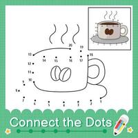 koppla prickarna räknande nummer 1 till 20 pussel arbetsblad med kaffe vektor