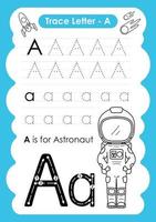 alphabet spur buchstabe a bis z vorschularbeitsblatt mit dem buchstaben a astronaut vektor