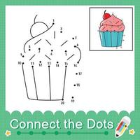 koppla prickarna räknande nummer 1 till 20 pussel arbetsblad med cupcake vektor