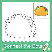 Verbinden Sie die Punkte, die die Zahlen 1 bis 20 zählen, Puzzle-Arbeitsblatt mit Taco vektor