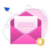 Umschlag mit Dokument. erhalten sie nachrichten, nachrichtenkonzept, e-mail-marketing. vektorillustration im flachen stil. vektor