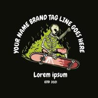 skalle skateboard med grön rök illustration för t-shirt design vektor