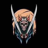 illustration av oni demon med svärd för t-shirt design och tryck vektor